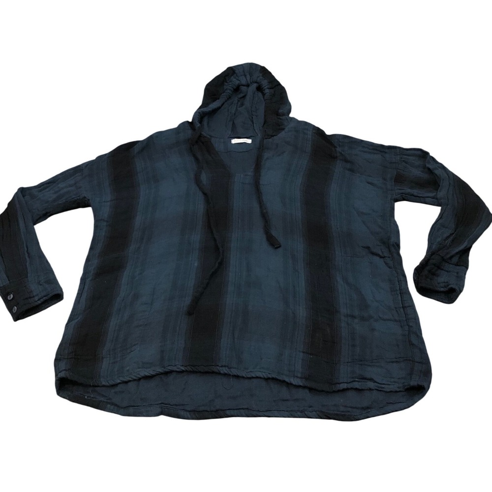 Free People x CP Shades Hoodie Womens XS Blue Plaid Gauze Cotton Pullover Top